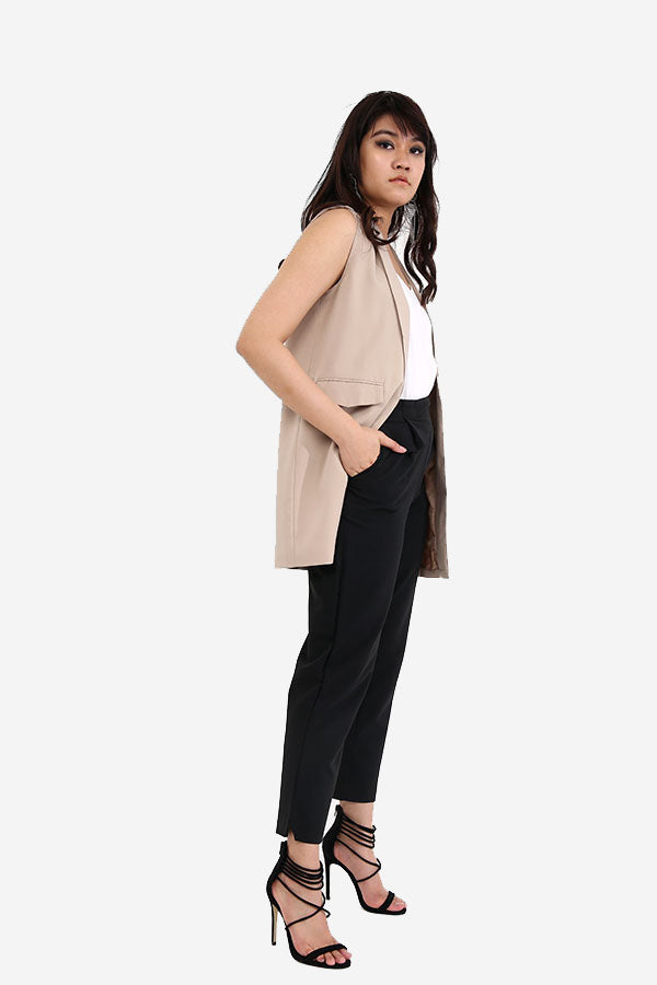 Camel Long Sleeveless Blazer