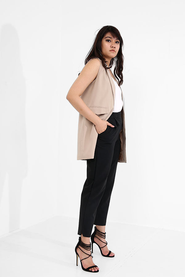 Camel Long Sleeveless Blazer