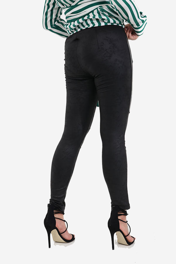 Black Wet Look Biker Leggings With Zip Detail