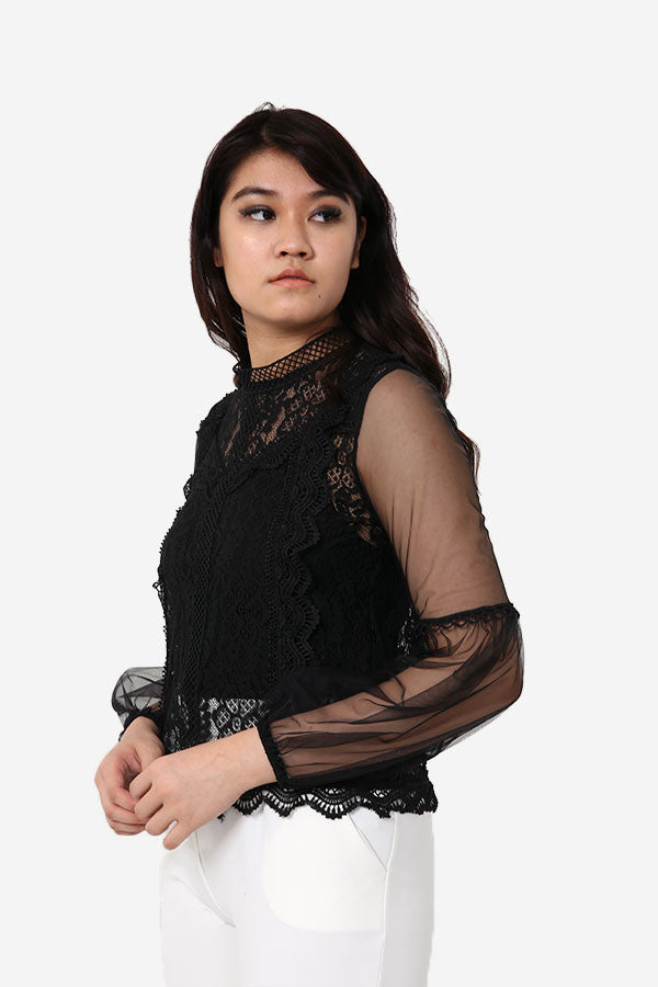 Black Lace Long Sleeve Top