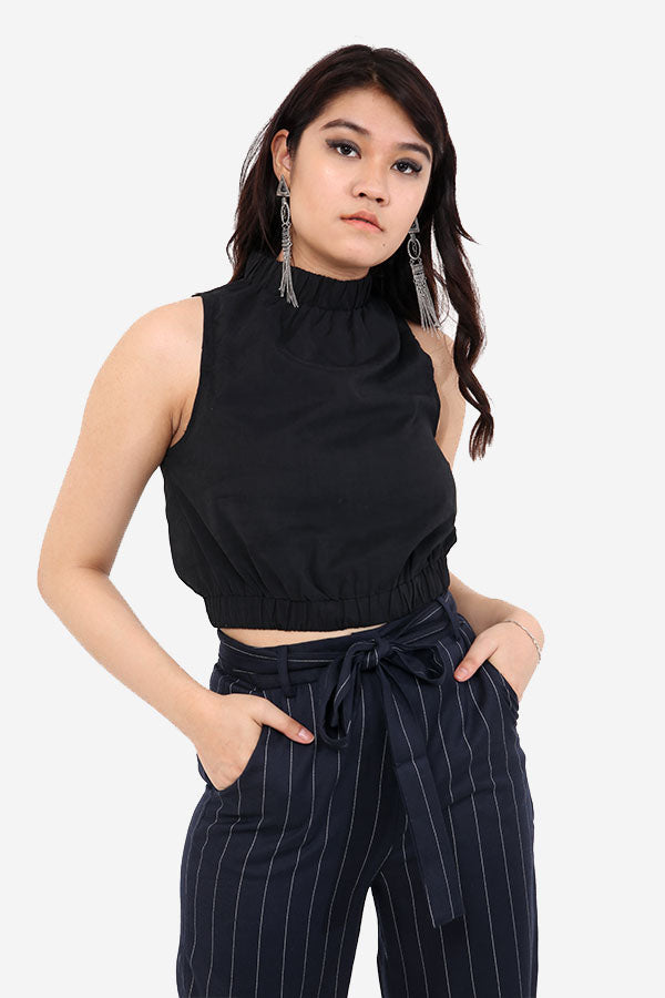 Black High Neck Crop Top