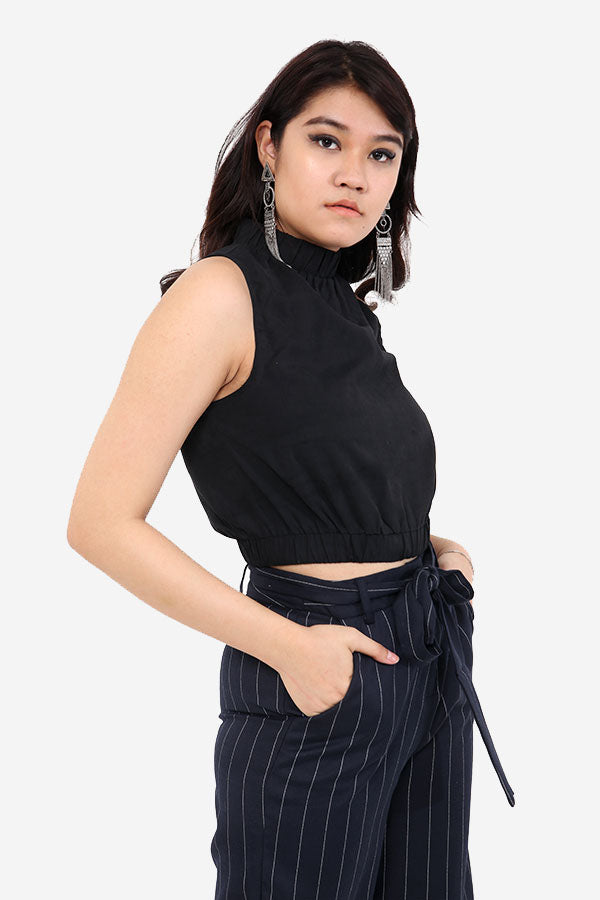 Black High Neck Crop Top