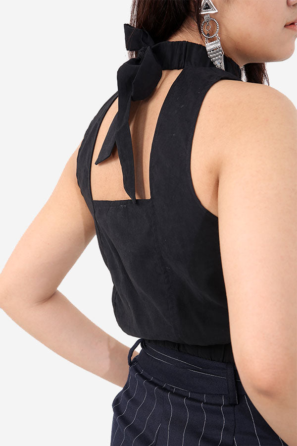 Black High Neck Crop Top