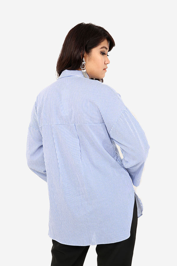 Blue And White Long Sleeve Striped Shirt