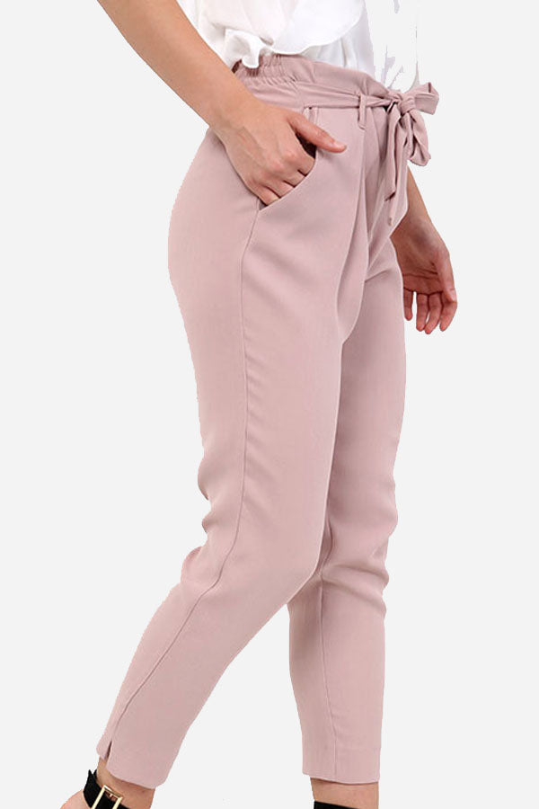 Pink High Waisted Cigarette Trousers