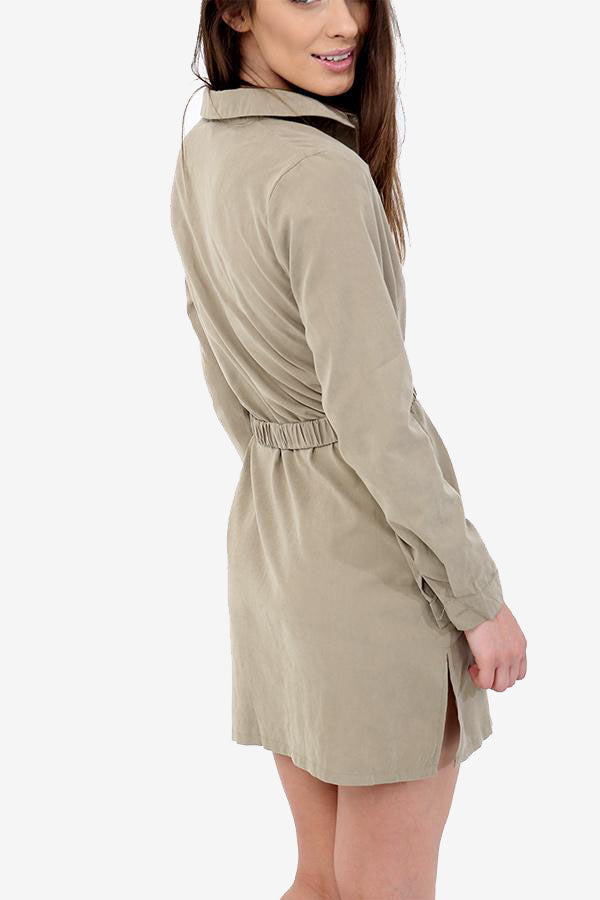 Olive Khaki Belted Shirt Dress