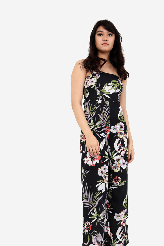 Black Floral Jumpsuit With Tie Back