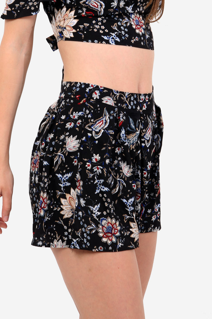 Black High Waisted Shorts In Paisley