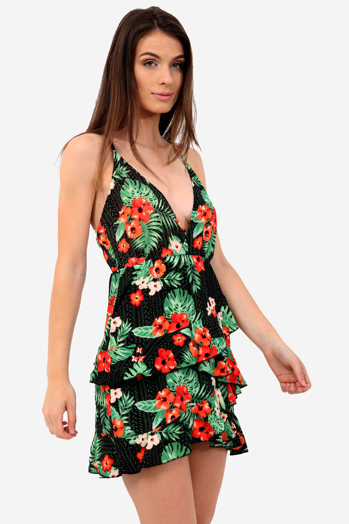 Black Poppy Print Mini Dress