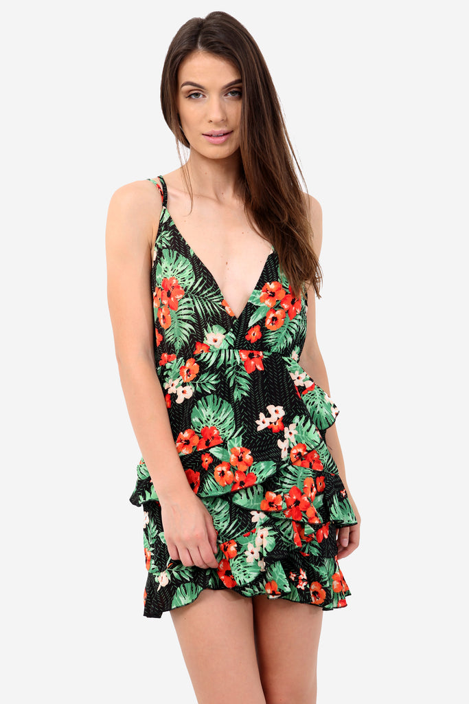 Black Poppy Print Mini Dress