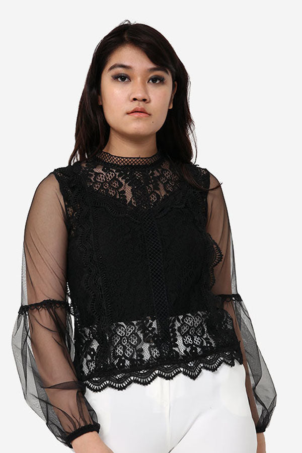 Black Lace Long Sleeve Top