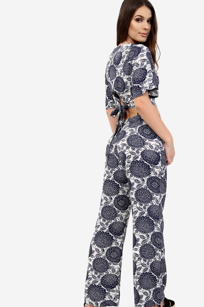 Blue Flared Floral Trousers