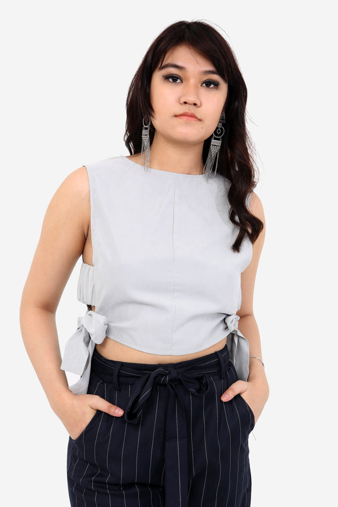 Blue Side Tie Crop Top