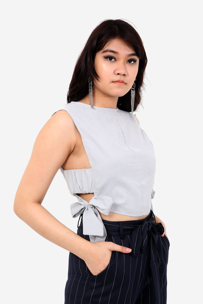 Blue Side Tie Crop Top