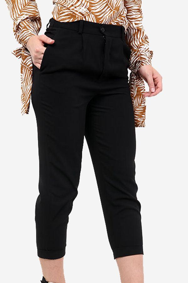 Black Button up Straight Leg Trousers