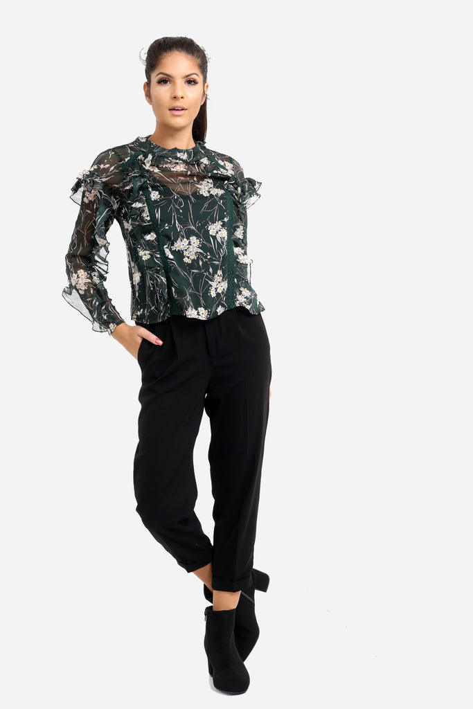 Black Button up Straight Leg Trousers