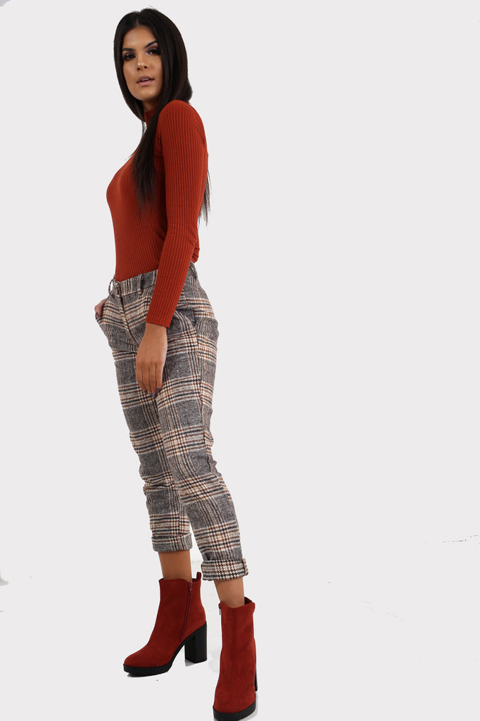 Grey Plaid Tapered Trousers