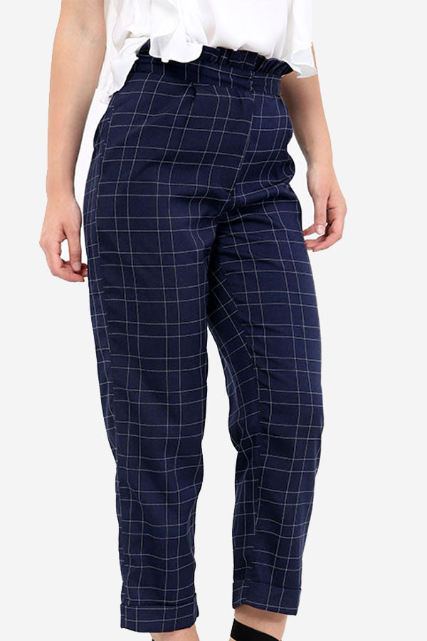 Navy Checkered Trousers