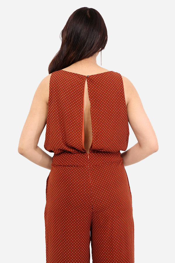 Burnt Orange Polka Dot Jumpsuit