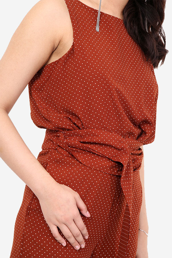 Burnt Orange Polka Dot Jumpsuit