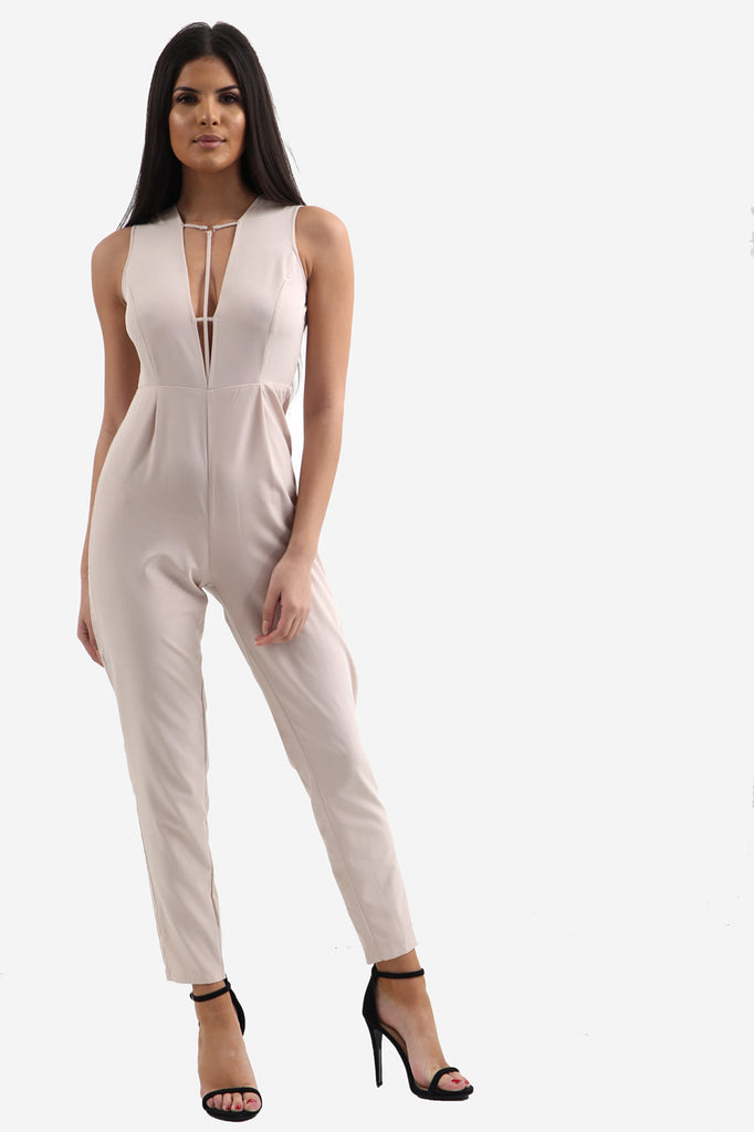 Light Pink Fitted Jumpsuit With Chest Detail