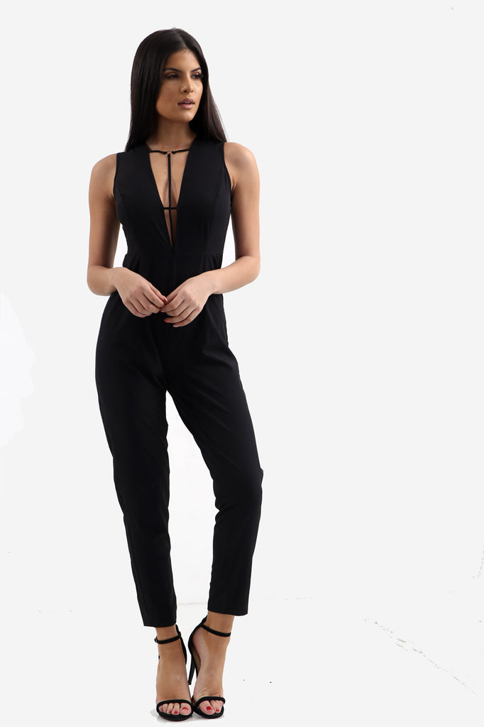 Black Fitted Jumpsuit With Chest Detail