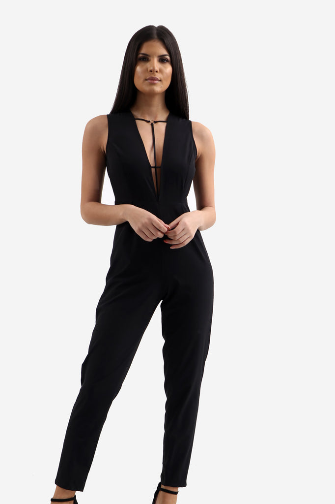 Black Fitted Jumpsuit With Chest Detail