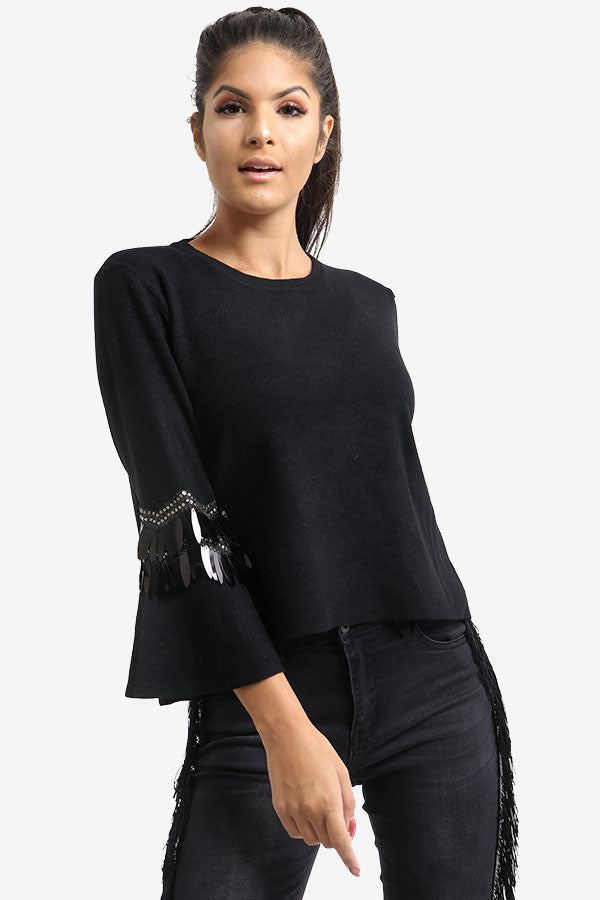 Black Flared Sleeve Jumper