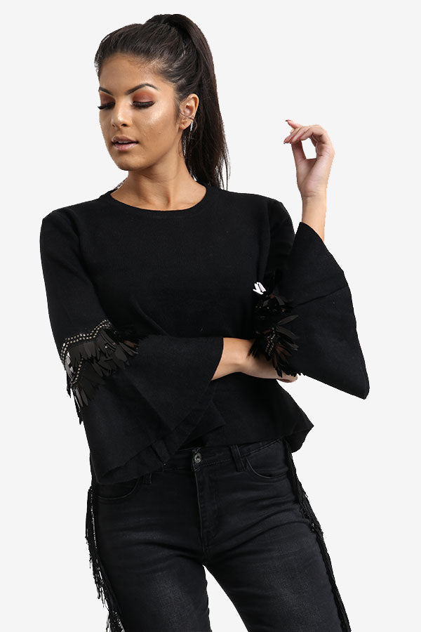 Black Flared Sleeve Jumper