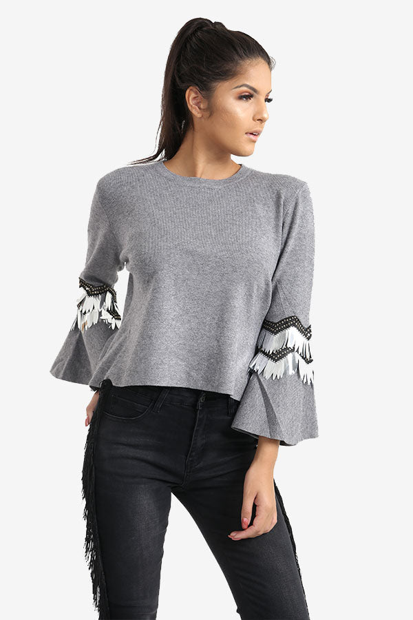 Grey Flared Sleeve Jumper