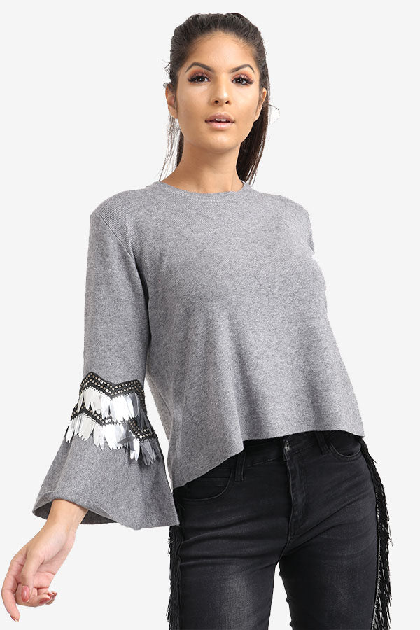 Grey Flared Sleeve Jumper