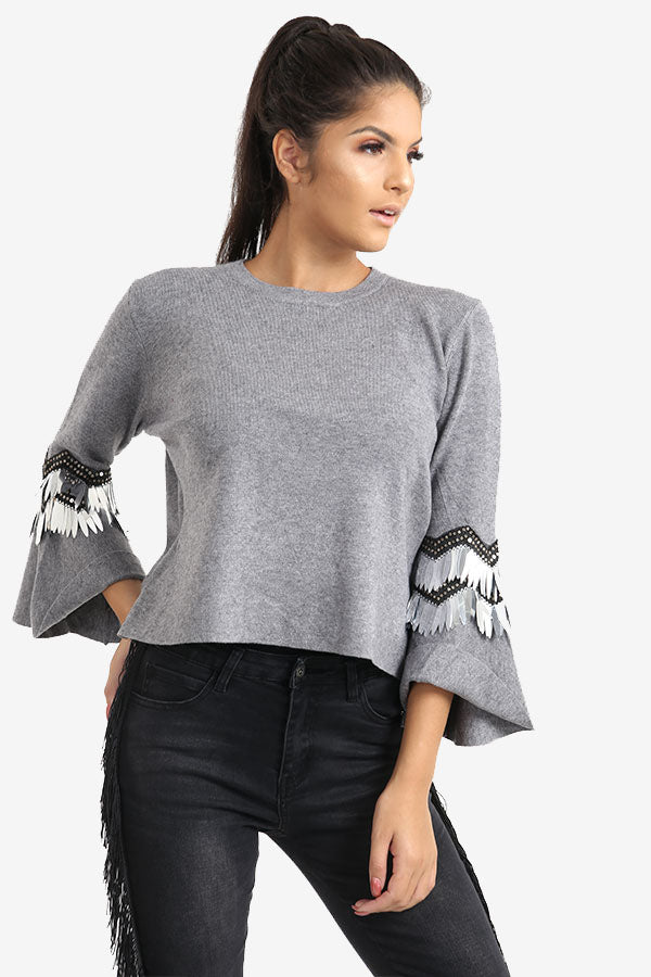 Grey Flared Sleeve Jumper