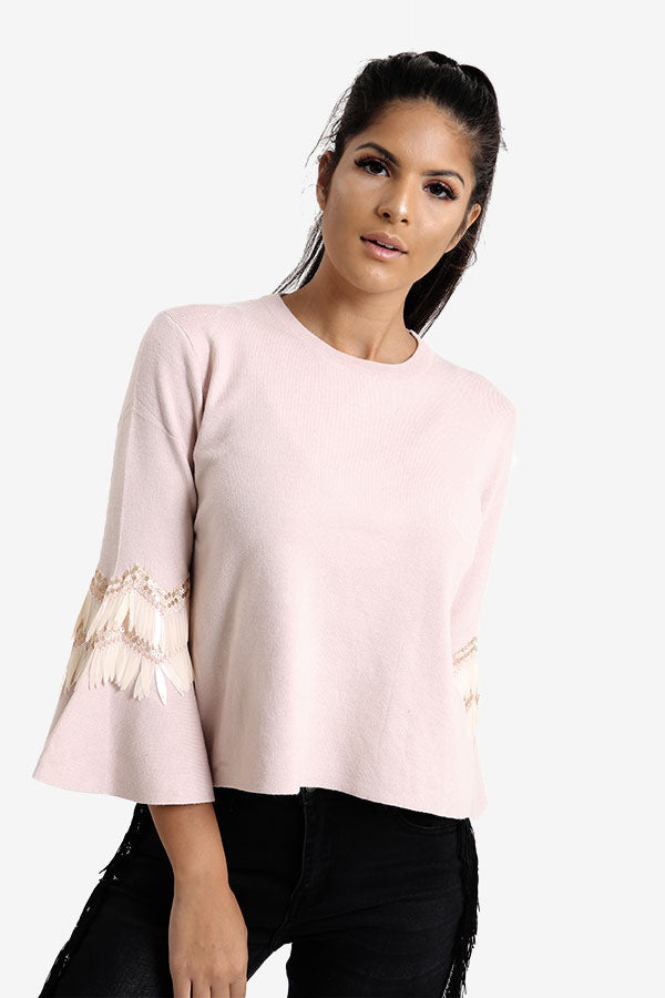 Pink Flared Sleeve Jumper