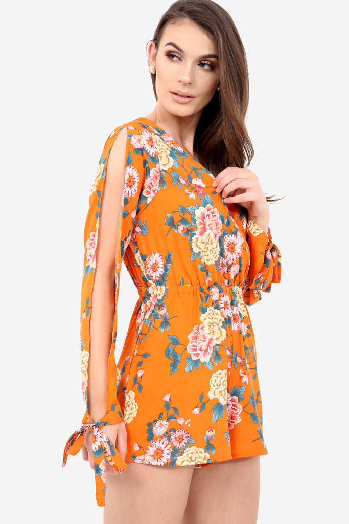 Orange Floral Long Sleeve Playsuit