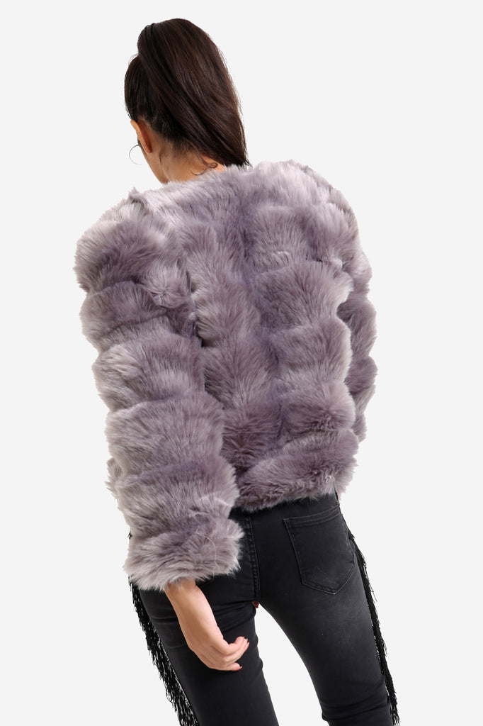 Silver Grey Faux Fur Coat