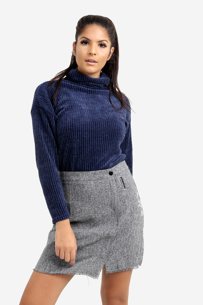 Grey High Waisted Textured Skirt