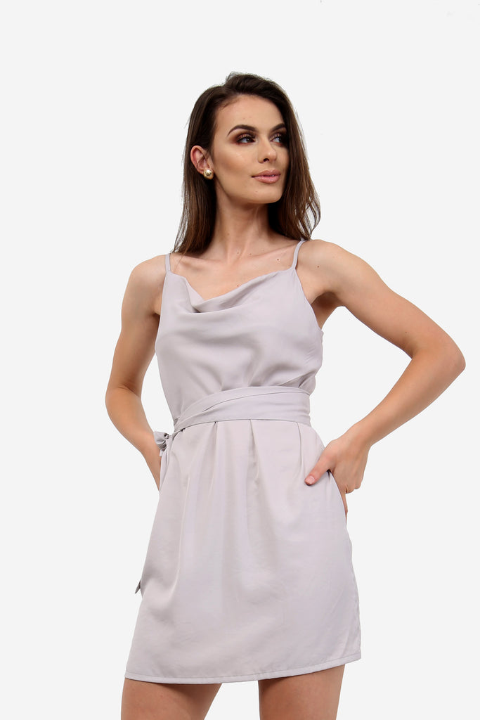 Grey Relaxed Tie Waist Dress