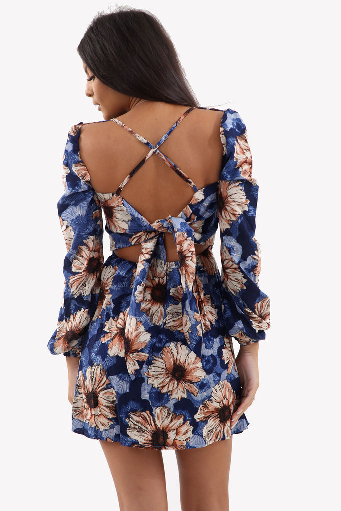 Navy Floral Blossom Sleeve Mini Dress