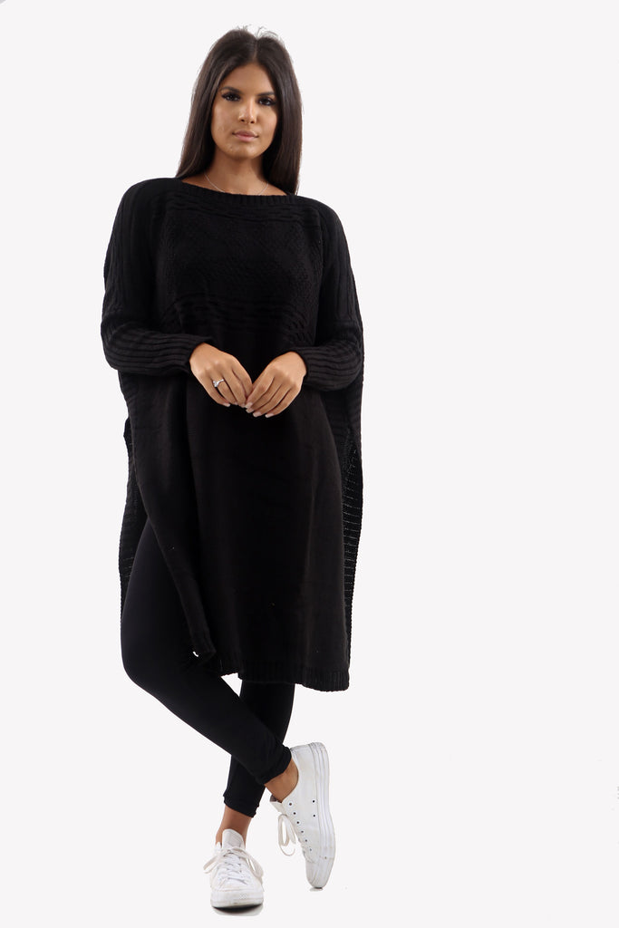 Black Long Sleeve Knitted Jumper With Side Splits