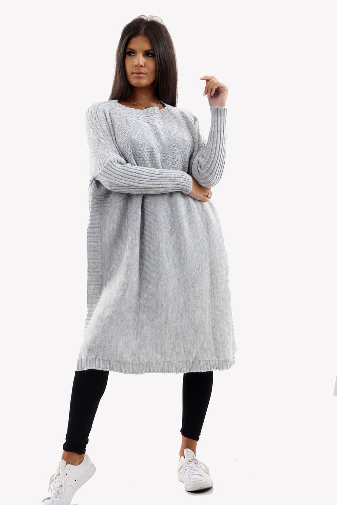 Grey Long Sleeve Knitted Jumper With Side Splits