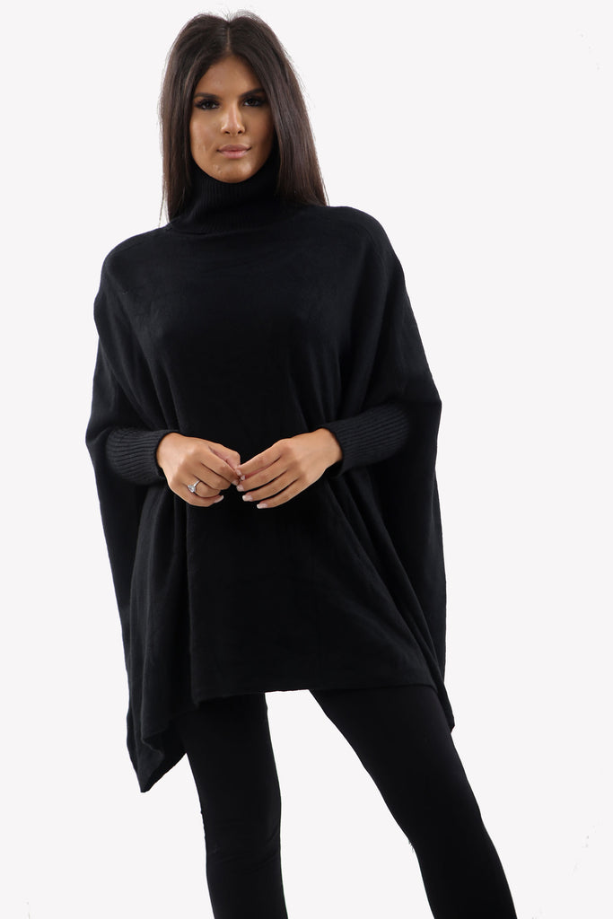 Black Roll Neck Batwing Oversized Soft Jumper