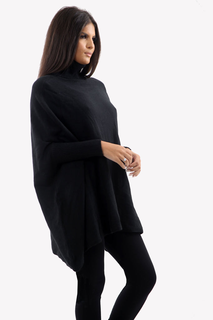 Black Roll Neck Batwing Oversized Soft Jumper