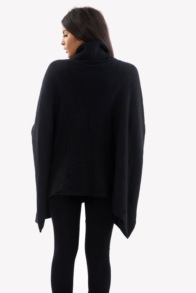 Black Roll Neck Batwing Oversized Soft Jumper