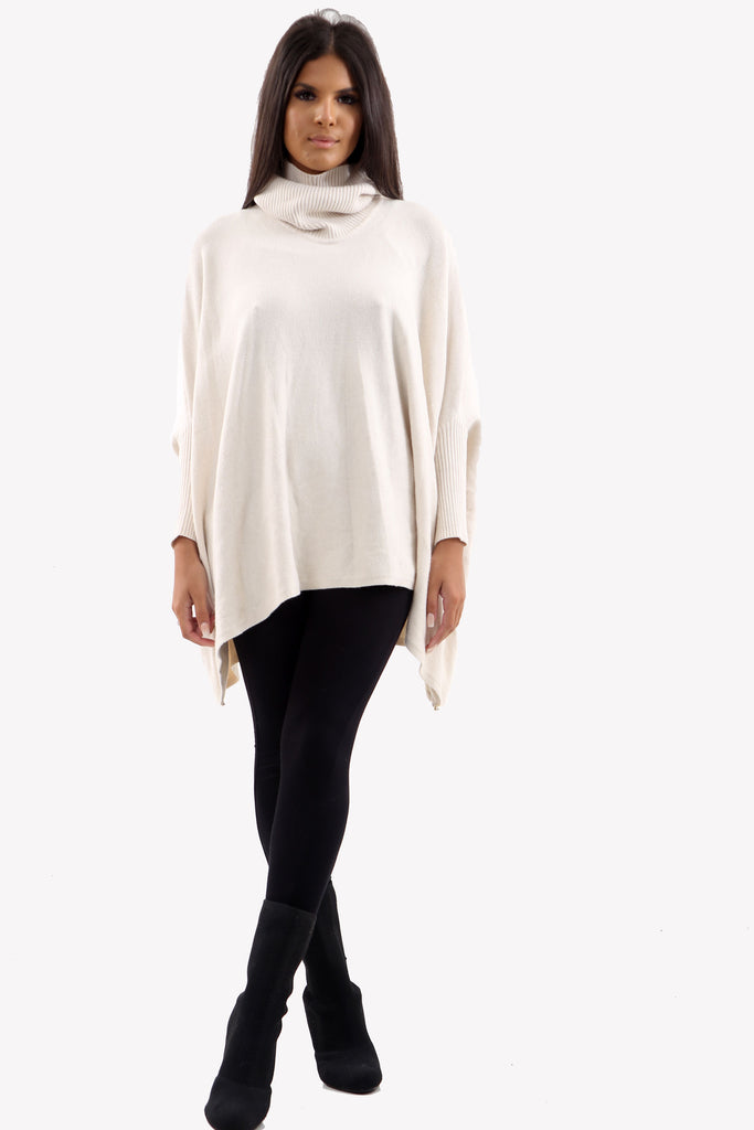 Cream Roll Neck Batwing Oversized Soft Jumper