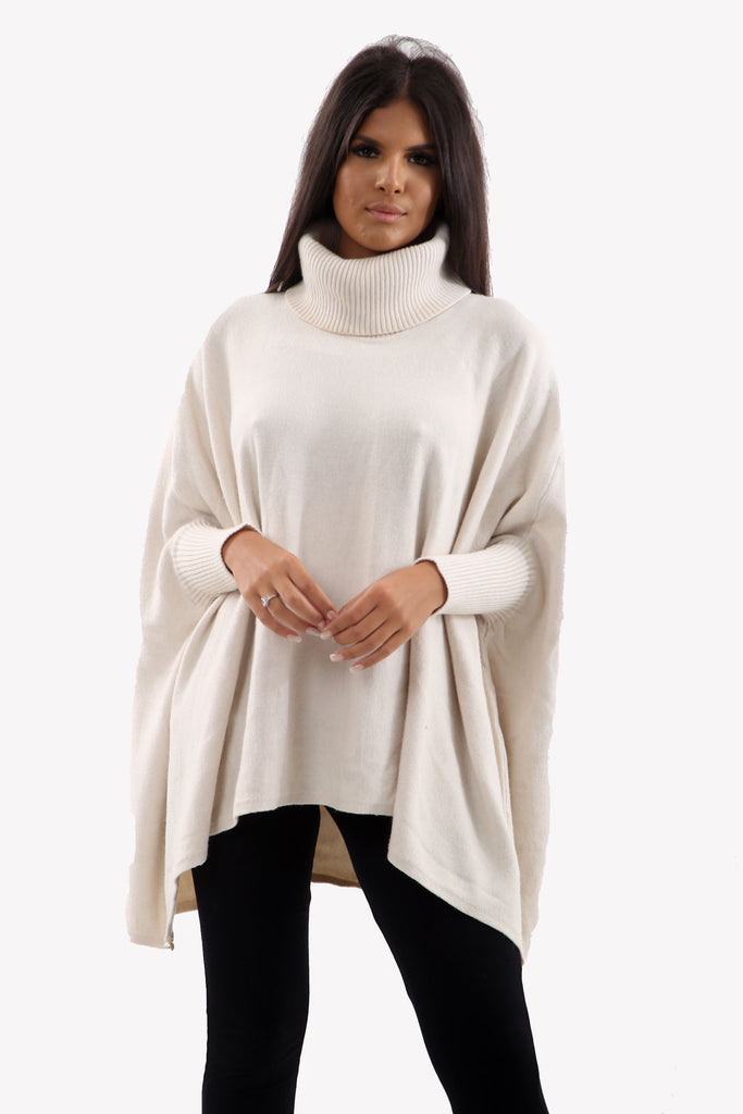 Cream Roll Neck Batwing Oversized Soft Jumper