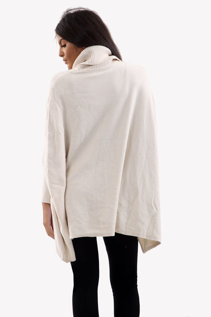 Cream Roll Neck Batwing Oversized Soft Jumper