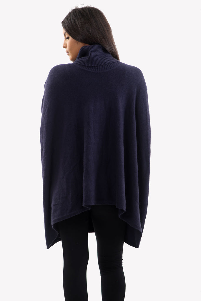 Navy Roll Neck Batwing Oversized Soft Jumper