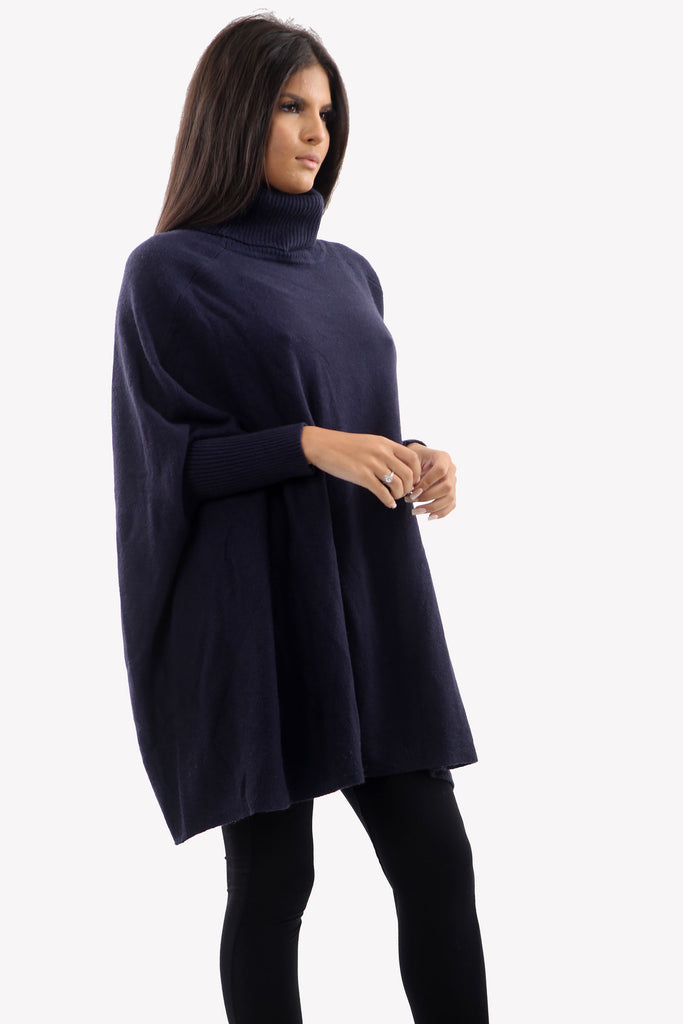 Navy Roll Neck Batwing Oversized Soft Jumper