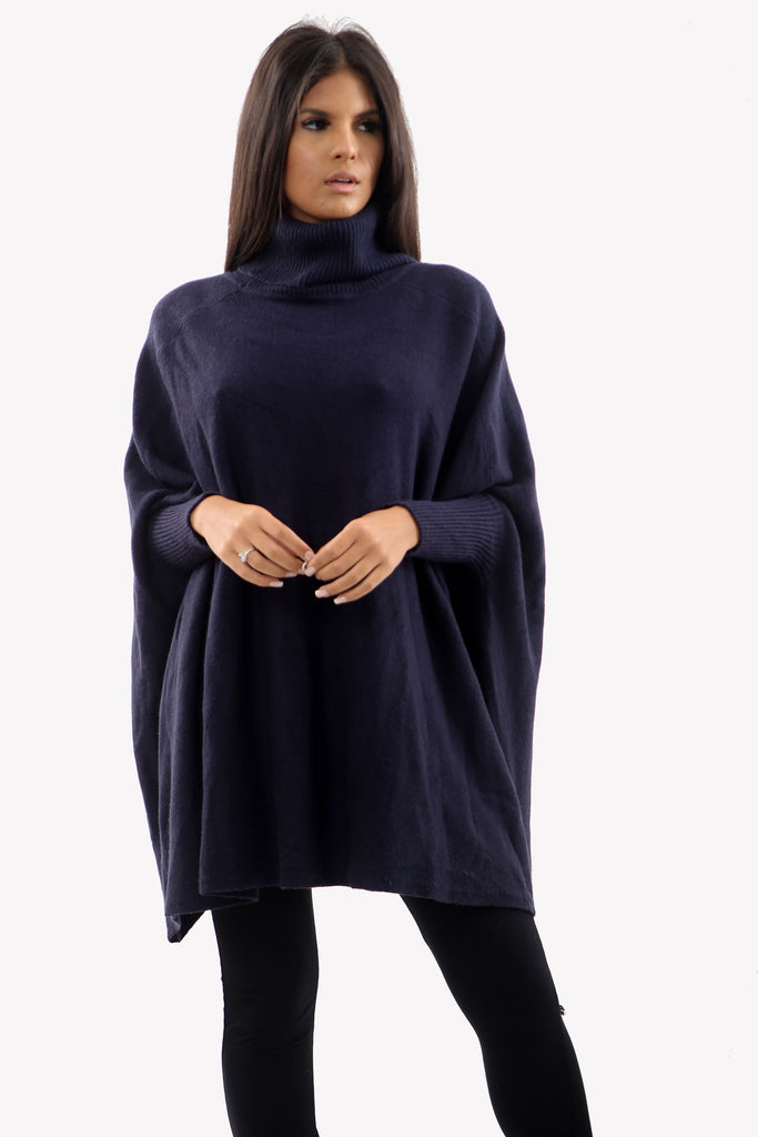 Navy Roll Neck Batwing Oversized Soft Jumper