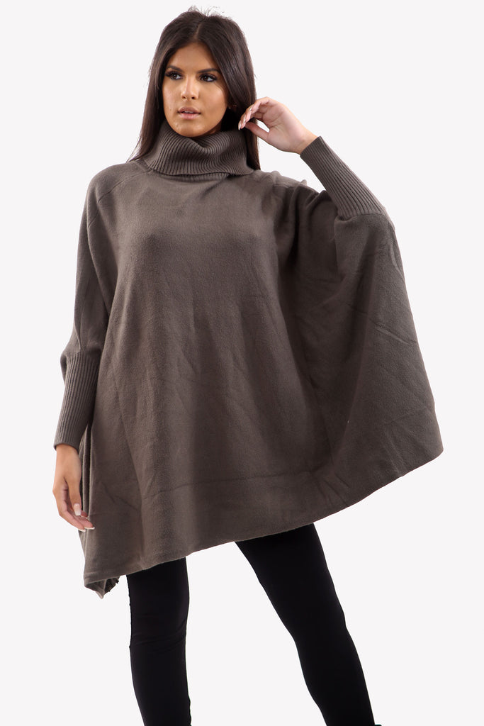 Cocoa Brown Roll Neck Batwing Oversized Soft Jumper